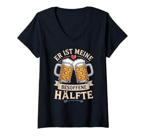 Damen Er Ist Meine Besoffene Hälfte Partnerlook Bier Malle Partner T-Shirt mit V-Ausschnitt Damen Er Ist Meine Besoffene Hälfte Partnerlook Bier Malle Partner T-Shirt mit V-Ausschnitt von Malle Mallorca ER Ist Meine Besoffene Hälfte