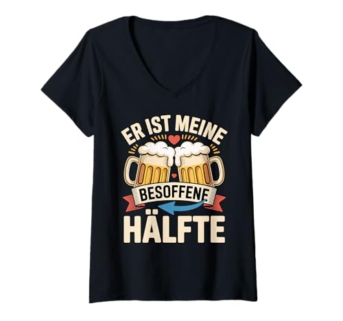 Damen Er Ist Meine Besoffene Hälfte Partnerlook Bier Malle Partner T-Shirt mit V-Ausschnitt Damen Er Ist Meine Besoffene Hälfte Partnerlook Bier Malle Partner T-Shirt mit V-Ausschnitt von Malle Mallorca ER Ist Meine Besoffene Hälfte