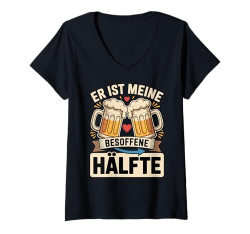 Damen Er Ist Meine Besoffene Hälfte Partnerlook Bier Malle Partner T-Shirt mit V-Ausschnitt Damen Er Ist Meine Besoffene Hälfte Partnerlook Bier Malle Partner T-Shirt mit V-Ausschnitt von Malle Mallorca ER Ist Meine Besoffene Hälfte
