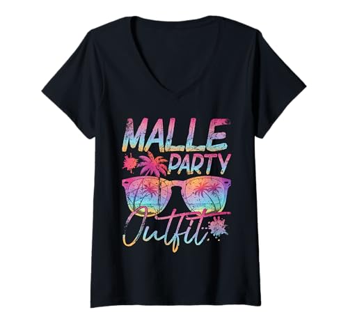 Damen Malle Party Gruppen Motiv Vintage Mallorca Party Outfit T-Shirt mit V-Ausschnitt Damen Malle Party Gruppen Motiv Vintage Mallorca Party Outfit T-Shirt mit V-Ausschnitt von Malle Party Deko Outfit