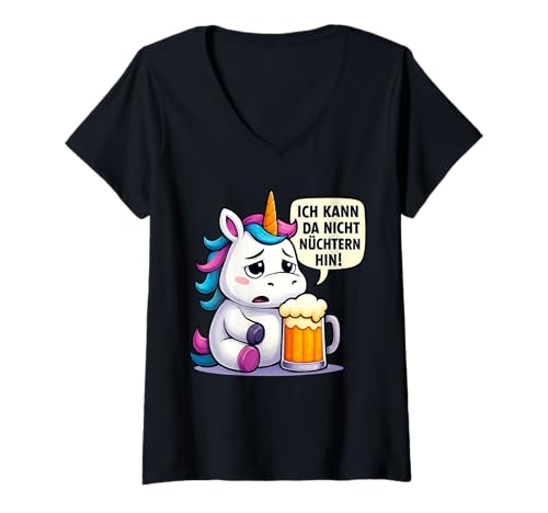 Damen Malle Party Lustiges Einhorn Design Mallorca Saufen Trinken T-Shirt mit V-Ausschnitt Damen Malle Party Lustiges Einhorn Design Mallorca Saufen Trinken T-Shirt mit V-Ausschnitt von Malle Party Mallorca Urlaub Saufen lustig Einhorn