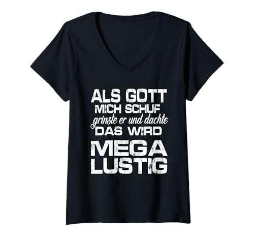 Damen Malle Party Hetz Mich Nicht Als Gott Mich Schuf grinste er T-Shirt mit V-Ausschnitt von Malle accessoires Als gott mich schuf grinste er