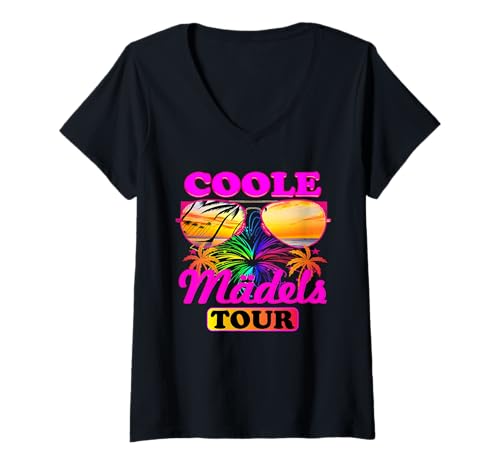 Damen Malle Gruppen Malle Accessoires Coole mädels sprüche T-Shirt mit V-Ausschnitt von Malle brille Karibik accessoires Verrückte kostüme