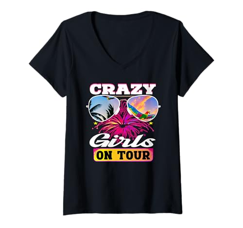 Damen Malle Party Outfit Verrückte Outfits Party Malle Accessoire T-Shirt mit V-Ausschnitt von Malle brille Karibik accessoires Verrückte kostüme