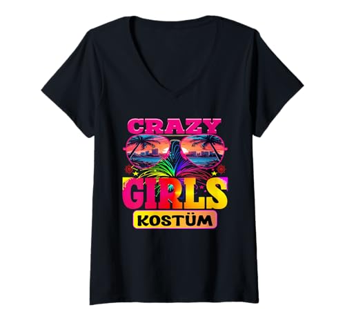 Damen Malle Party Outfit Verrückte Outfits Party Malle Accessoires T-Shirt mit V-Ausschnitt von Malle brille Karibik accessoires Verrückte kostüme