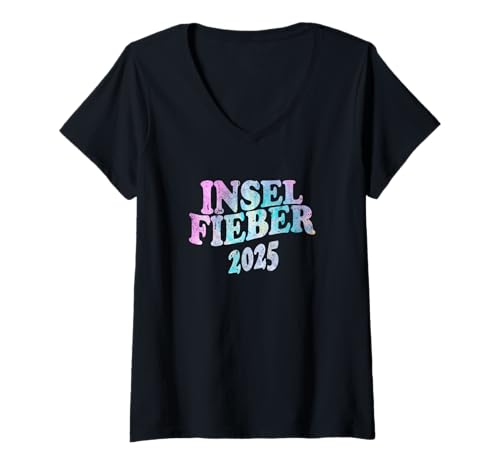 Damen Inselfieber 2025 Malle Edition für Mallorca Urlaub T-Shirt mit V-Ausschnitt von MalleModus Party Saufen Urlaub Bier Sommer