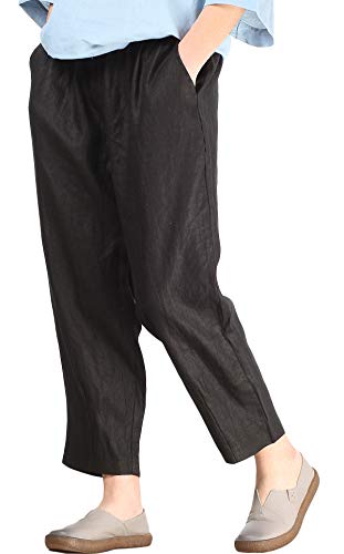 FTCayanz Damen Leinen Hosen Sommer Tapered Knöchellang Hose Haremshosen Schwarz M von FTCayanz