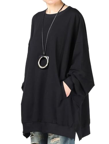 Mallimoda Damen Neu Oversize T-Shirt Langarm Casual Tunika Tops Sweatshirt, Schwarz, XL von FTCayanz