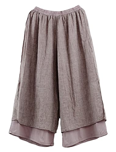 FTCayanz Damen Weite Culottes Hosen Doppelte Schicht Knöchellang Trousers Hoserock Braun M von FTCayanz