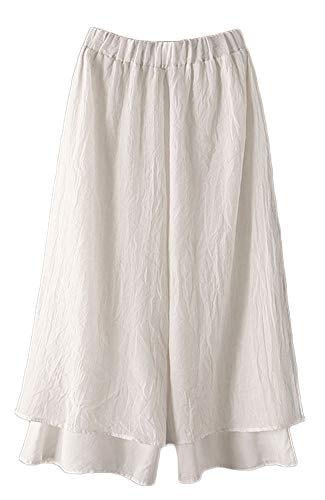 FTCayanz Damen Weite Culottes Hosen Doppelte Schicht Knöchellang Trousers Hoserock Weiß XXL von FTCayanz