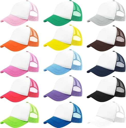 Malloom 15 Stück Blank Trucker Hat Mesh Cap Herren und Damen Baseball Cap DIY Graffiti Hot Stamping Duck Tongue Cap von Malloom
