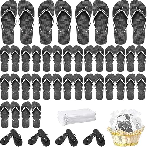 Malloom 24 Paar Flip-Flops für Hochzeitsgäste, Hochzeitsgeschenke Flip-Flops mit Größenkarten & Zugbeuteln, Spa-Hausschuhe für Hotelgäste, Hochzeit, Party, Spa & Reisen, Schwarz von Malloom