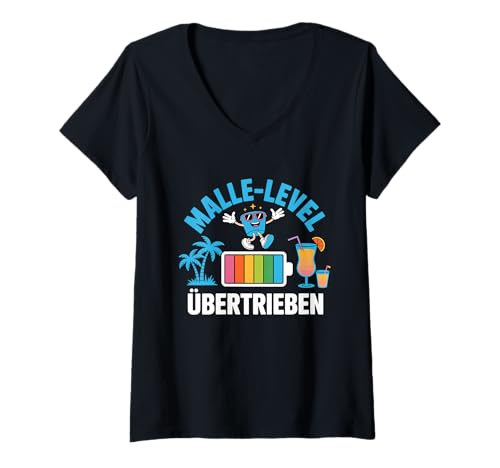 Damen Malle Level Übertrieben Mallorca Gruppen T-Shirt mit V-Ausschnitt Damen Malle Level Übertrieben Mallorca Gruppen T-Shirt mit V-Ausschnitt von Mallorca 2026 Party Outfit