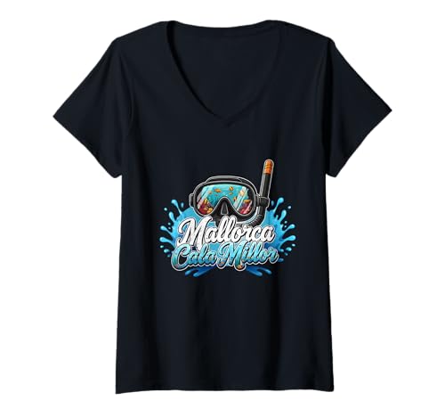 Damen Mallorca Cala Millor Schnorcheln Tauchen T-Shirt mit V-Ausschnitt Damen Mallorca Cala Millor Schnorcheln Tauchen T-Shirt mit V-Ausschnitt von Mallorca Cala Millor Snorkeling Collection