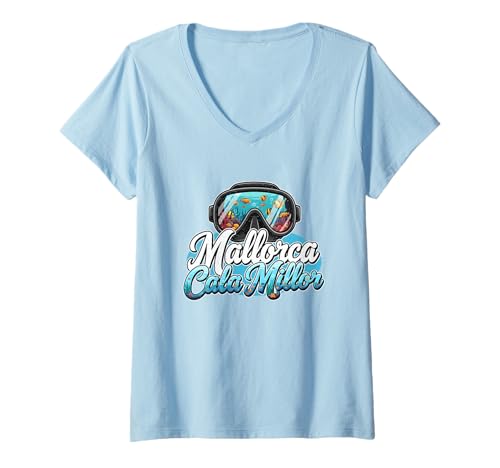 Damen Mallorca Cala Millor Schnorcheln Tauchen T-Shirt mit V-Ausschnitt Damen Mallorca Cala Millor Schnorcheln Tauchen T-Shirt mit V-Ausschnitt von Mallorca Cala Millor Snorkeling Collection