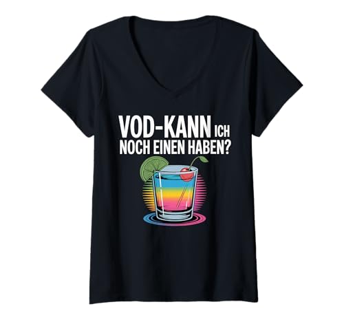Damen Vod-Kann Ich Noch Einen Malle Urlaub Lustiger Vodka Spruch T-Shirt mit V-Ausschnitt Damen Vod-Kann Ich Noch Einen Malle Urlaub Lustiger Vodka Spruch T-Shirt mit V-Ausschnitt von Mallorca Crew Männerurlaub Gruppen Party Outfit