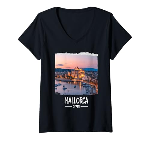 Damen Mallorca Spanien T-Shirt mit V-Ausschnitt Damen Mallorca Spanien T-Shirt mit V-Ausschnitt von Mallorca Design