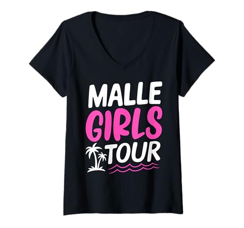 Damen Malle Girls Tour Palma Mallorca Urlaub T-Shirt mit V-Ausschnitt von Mallorca Girls Party Crew