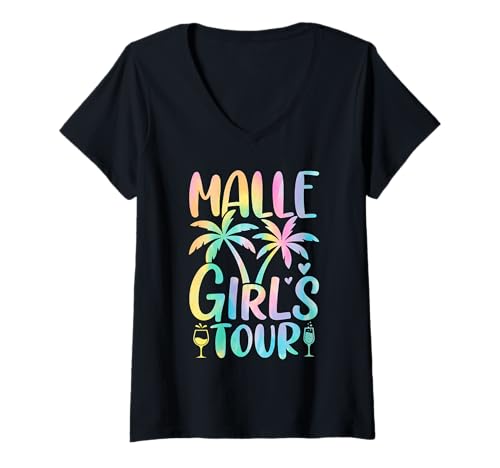 Damen Malle Girls Tour Mallorca Strand Party T-Shirt mit V-Ausschnitt Damen Malle Girls Tour Mallorca Strand Party T-Shirt mit V-Ausschnitt von Mallorca Girls Party Urlaub