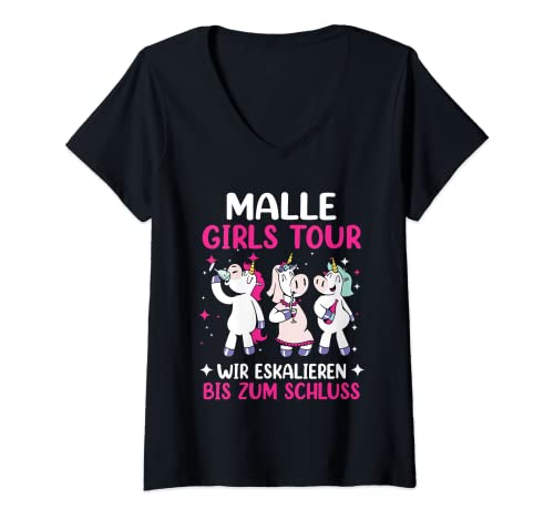 Damen Damen Malle Girls Tour Einhorn Mallorca Party Urlaub T-Shirt mit V-Ausschnitt von Mallorca Party Urlaub Outfit