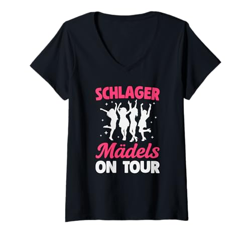 Damen Schlager Mädels on Tour Schlagerparty T-Shirt mit V-Ausschnitt von Mallorca Schlager Party Schlagerfan Geschenke