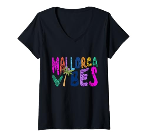Damen Mallorca Vibes Balearen Boho Abstrakt Muschel Ozean T-Shirt mit V-Ausschnitt von Mallorca Spain Vintage Starfish Beach Coastal