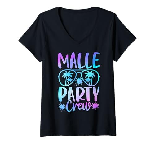 Damen Malle Party Crew Mallorca Strand Palma T-Shirt mit V-Ausschnitt Damen Malle Party Crew Mallorca Strand Palma T-Shirt mit V-Ausschnitt von Mallorca Strand Urlaub Gruppen Motive