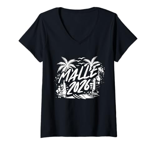 Damen MALLE 2026 Mallorca Urlaub 2026 T-Shirt mit V-Ausschnitt von Mallorca Urlaub 2026 Outfit