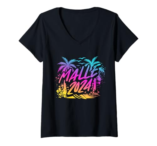 Damen MALLE 2024! Mallorca Urlaub T-Shirt mit V-Ausschnitt von Mallorca Urlaub Outfit