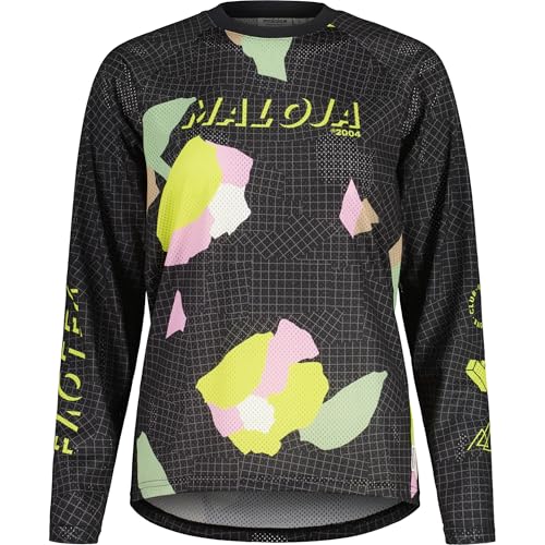 Maloja Damen FurculaM. Longsleeve, deep Black Grid fieldflower, M von Maloja