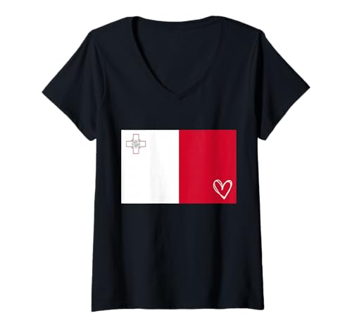 Damen Malta Flagge Malteser Herz Stolzer Erbe Nationalfeiertag T-Shirt mit V-Ausschnitt Damen Malta Flagge Malteser Herz Stolzer Erbe Nationalfeiertag T-Shirt mit V-Ausschnitt von Malta Flag Maltese Proud National Day Gifts Idea