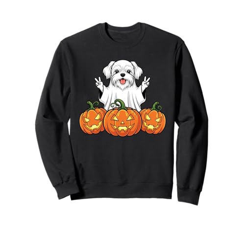 Lustiger maltesischer Geist Kürbis Boo Halloween Kinder Herren Damen Sweatshirt von Maltese Dog Lovers Halloween Ghost Pumpkin Outfits