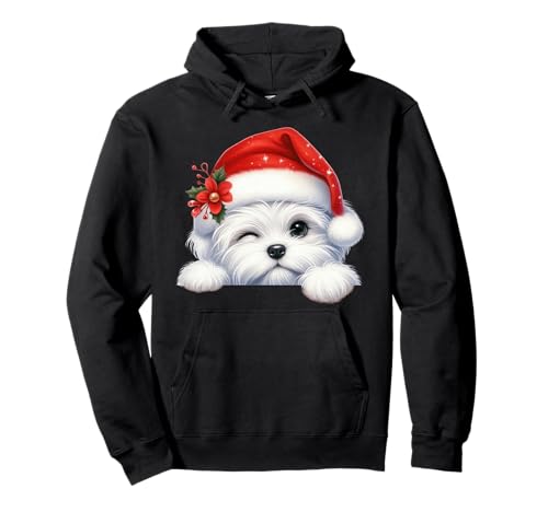 Malteser Hund Weihnachten Weihnachtsmannmütze Hund Mama Papa Pullover Hoodie Malteser Hund Weihnachten Weihnachtsmannmütze Hund Mama Papa Pullover Hoodie von Maltese Dog Tees NYC