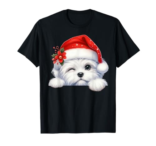 Malteser Hund Weihnachten Weihnachtsmannmütze Hund Mama Papa T-Shirt Malteser Hund Weihnachten Weihnachtsmannmütze Hund Mama Papa T-Shirt von Maltese Dog Tees NYC