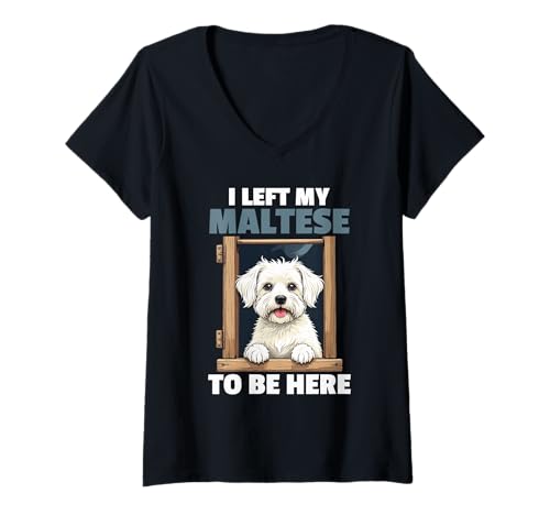 Damen Malteser Hund T-Shirt mit V-Ausschnitt Damen Malteser Hund T-Shirt mit V-Ausschnitt von Maltese Gifts for Men and Women