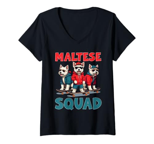 Damen Malteser Hund T-Shirt mit V-Ausschnitt Damen Malteser Hund T-Shirt mit V-Ausschnitt von Maltese Gifts for Men and Women
