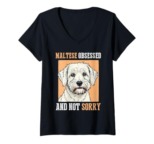 Damen Malteser Hund T-Shirt mit V-Ausschnitt Damen Malteser Hund T-Shirt mit V-Ausschnitt von Maltese Gifts for Men and Women