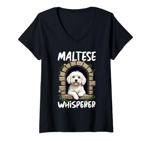 Damen Malteser Hund T-Shirt mit V-Ausschnitt Damen Malteser Hund T-Shirt mit V-Ausschnitt von Maltese Gifts for Men and Women