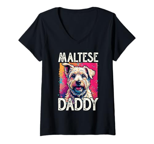 Damen Malteser Hund T-Shirt mit V-Ausschnitt Damen Malteser Hund T-Shirt mit V-Ausschnitt von Maltese Gifts for Men and Women