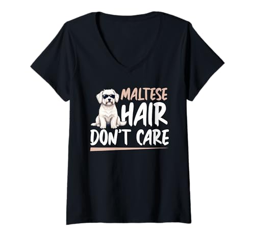 Damen Malteser Hund T-Shirt mit V-Ausschnitt Damen Malteser Hund T-Shirt mit V-Ausschnitt von Maltese Gifts for Men and Women