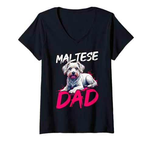 Damen Malteser Hund T-Shirt mit V-Ausschnitt Damen Malteser Hund T-Shirt mit V-Ausschnitt von Maltese Gifts for Men and Women