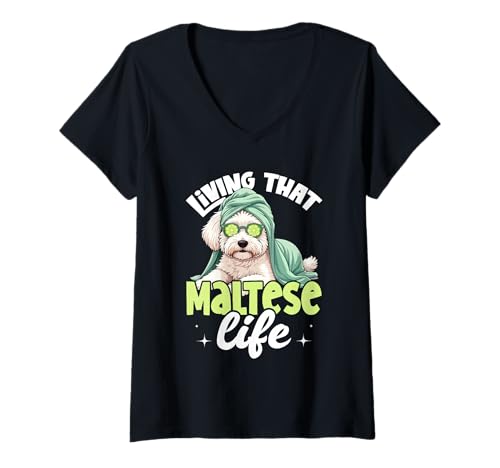 Damen Malteser Hund T-Shirt mit V-Ausschnitt Damen Malteser Hund T-Shirt mit V-Ausschnitt von Maltese Gifts for Men and Women