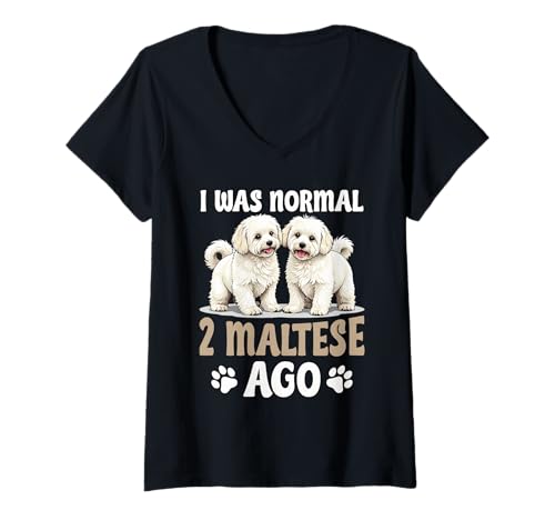 Damen Malteser Hund T-Shirt mit V-Ausschnitt Damen Malteser Hund T-Shirt mit V-Ausschnitt von Maltese Gifts for Men and Women