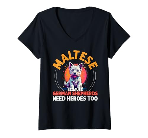 Damen Malteser Hund T-Shirt mit V-Ausschnitt Damen Malteser Hund T-Shirt mit V-Ausschnitt von Maltese Gifts for Men and Women