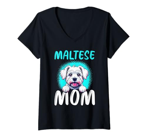Damen Malteser Hund T-Shirt mit V-Ausschnitt Damen Malteser Hund T-Shirt mit V-Ausschnitt von Maltese Gifts for Men and Women