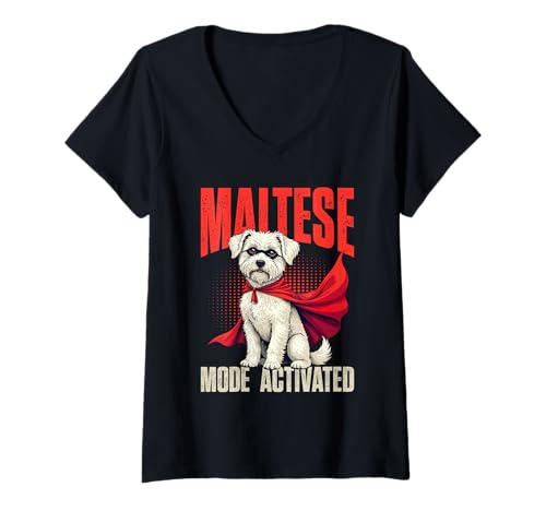 Damen Malteser Hund T-Shirt mit V-Ausschnitt Damen Malteser Hund T-Shirt mit V-Ausschnitt von Maltese Gifts for Men and Women