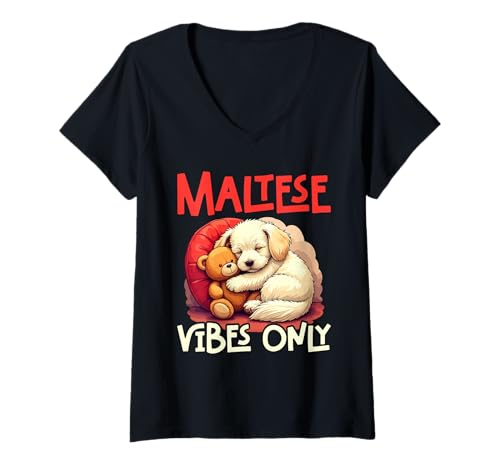Damen Malteser Hund T-Shirt mit V-Ausschnitt Damen Malteser Hund T-Shirt mit V-Ausschnitt von Maltese Gifts for Men and Women