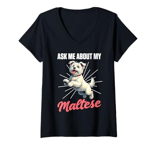 Damen Malteser Hund T-Shirt mit V-Ausschnitt Damen Malteser Hund T-Shirt mit V-Ausschnitt von Maltese Gifts for Men and Women