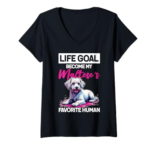 Damen Malteser Hund T-Shirt mit V-Ausschnitt Damen Malteser Hund T-Shirt mit V-Ausschnitt von Maltese Gifts for Men and Women
