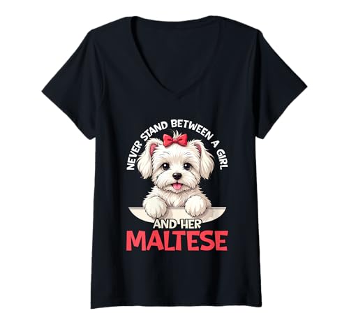 Damen Malteser Hund T-Shirt mit V-Ausschnitt Damen Malteser Hund T-Shirt mit V-Ausschnitt von Maltese Gifts for Men and Women